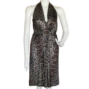 DAVID MEISTER Halter Dress, 6, Silver Leopard, Tie Back, Shimmery, Spots